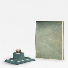 ENGLISH ART DECO SHAGREEN DESK SET FOLDER AND INKWELL - 2952374