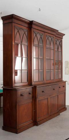 ENGLISH MAHOGANY 19TH CENTURY GEORGIAN BREAKFRONT BOOKCASE DESK - 696974