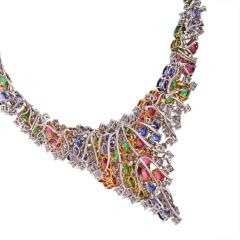 ESTATE DIAMOND CABOCHON EMERALDS SAPPHIRES AND RUBIES 38 CARAT NECKLACE - 2302626