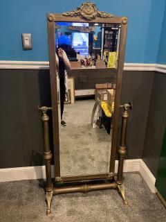 EXCEPTIONAL ANTIQUE BRASS DRESSING MIRROR WITH HAND ACCENTS - 4213217
