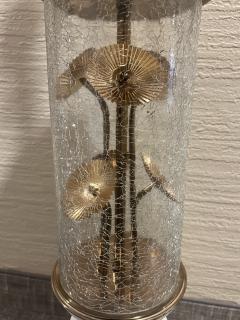 EXCEPTIONAL MID CENTURY CRACKLE GLASS AND BRASS MODERNIST FLOWER LAMP - 3430856