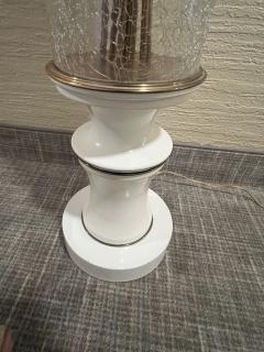 EXCEPTIONAL MID CENTURY CRACKLE GLASS AND BRASS MODERNIST FLOWER LAMP - 3430865