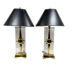 EXCEPTIONAL MODERNIST SCULPTED BRASS SUNBURST LUCITE LAMPS WITH FLAME FINIALS - 4538002