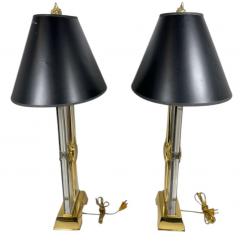 EXCEPTIONAL MODERNIST SCULPTED BRASS SUNBURST LUCITE LAMPS WITH FLAME FINIALS - 4538003