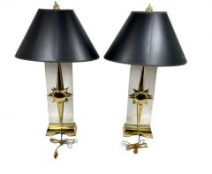 EXCEPTIONAL MODERNIST SCULPTED BRASS SUNBURST LUCITE LAMPS WITH FLAME FINIALS - 4538004