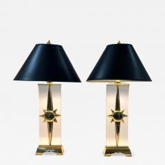 EXCEPTIONAL MODERNIST SCULPTED BRASS SUNBURST LUCITE LAMPS WITH FLAME FINIALS - 4566180