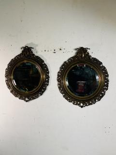 EXCEPTIONAL PAIR OF CHERUB FLOWERS BRONZE ANTIQUE ROUND MIRRORS - 4404655