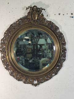 EXCEPTIONAL PAIR OF CHERUB FLOWERS BRONZE ANTIQUE ROUND MIRRORS - 4404668