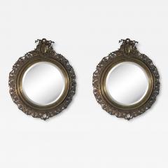 EXCEPTIONAL PAIR OF CHERUB FLOWERS BRONZE ANTIQUE ROUND MIRRORS - 4412711