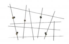 EXCEPTIONAL PAIR OF MONUMENTAL MODERNIST STEEL ROD BRASS BALL WALL SCULPTURES - 4413006