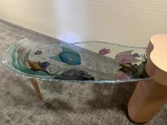 EXCEPTIONAL POST MODERN COLORFUL CARVED SEA LIFE GLASS CONSOLE - 2992990
