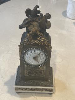 EXQUISITE FRENCH BRONZE BIRDS GLASS ALABASTER CLOCK WITH FANCY PASTE DIAL - 3996735