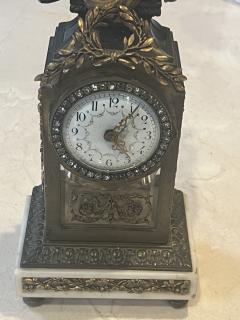 EXQUISITE FRENCH BRONZE BIRDS GLASS ALABASTER CLOCK WITH FANCY PASTE DIAL - 3996736