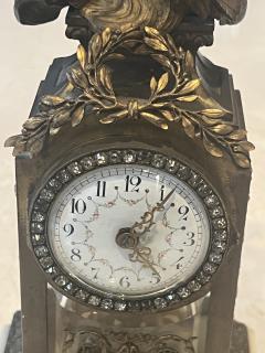 EXQUISITE FRENCH BRONZE BIRDS GLASS ALABASTER CLOCK WITH FANCY PASTE DIAL - 3996737