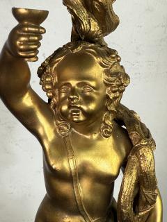 EXQUISITE FRENCH DORE BRONZE AND MARBLE CHERUB FIVE LIGHT CANDELABRA LAMPS - 4323757