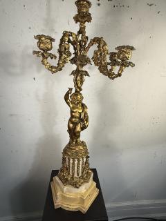 EXQUISITE FRENCH DORE BRONZE AND MARBLE CHERUB FIVE LIGHT CANDELABRA LAMPS - 4323759