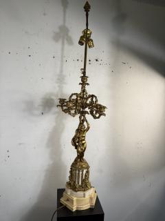 EXQUISITE FRENCH DORE BRONZE AND MARBLE CHERUB FIVE LIGHT CANDELABRA LAMPS - 4323760