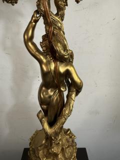 EXQUISITE FRENCH DORE BRONZE AND MARBLE CHERUB FIVE LIGHT CANDELABRA LAMPS - 4323761