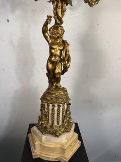 EXQUISITE FRENCH DORE BRONZE AND MARBLE CHERUB FIVE LIGHT CANDELABRA LAMPS - 4323762
