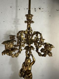 EXQUISITE FRENCH DORE BRONZE AND MARBLE CHERUB FIVE LIGHT CANDELABRA LAMPS - 4323763