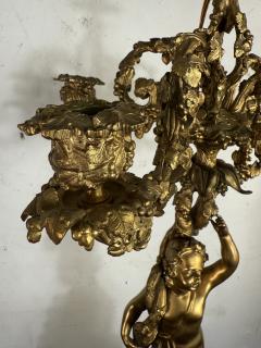 EXQUISITE FRENCH DORE BRONZE AND MARBLE CHERUB FIVE LIGHT CANDELABRA LAMPS - 4323766