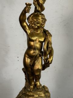 EXQUISITE FRENCH DORE BRONZE AND MARBLE CHERUB FIVE LIGHT CANDELABRA LAMPS - 4323767