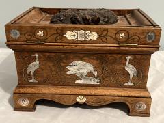 EXQUISITE UNIQUE ANTIQUE INLAID HAND CARVED BOX WITH DOGS BIRDS RABBITS ANGELS - 3708859