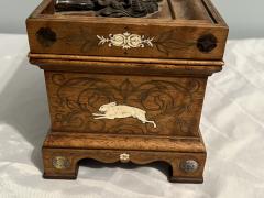 EXQUISITE UNIQUE ANTIQUE INLAID HAND CARVED BOX WITH DOGS BIRDS RABBITS ANGELS - 3708860