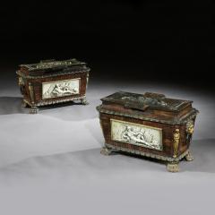 EXTREMELY RARE PAIR OF REGENCY CAST IRON SARCOPHAGUS SHAPED STRONG BOXES - 1747012