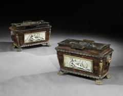 EXTREMELY RARE PAIR OF REGENCY CAST IRON SARCOPHAGUS SHAPED STRONG BOXES - 1747051