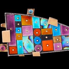 Earl Pardon Earl Pardon Sterling 14k Enamel Aquamarine and Ruby Broach - 4388857