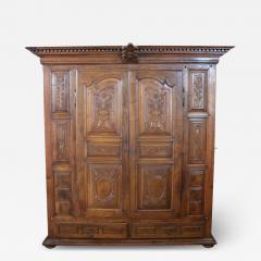 Early 18th Century Baroque Carved Walnut Antique Wardrobe Cabinet with Secrets - 2678344