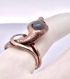 Early 1900s 9K Yellow Gold Snake Ring Cabochon Star Sapphire - 3804059