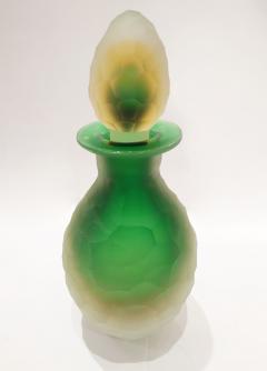 Early 1900s Antique Italian Crystal Green Yellow Layered Murano Glass Bottle - 2618969