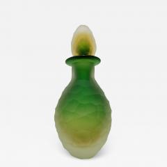 Early 1900s Antique Italian Crystal Green Yellow Layered Murano Glass Bottle - 2624762