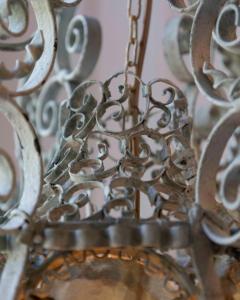 Early 1900s Italian Wrought Iron Lantern Light Green Finish Amber Glasses - 4641916