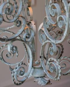 Early 1900s Italian Wrought Iron Lantern Light Green Finish Amber Glasses - 4641917