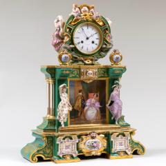 Early 19th Century French Paris Porcelain Green Ground Gilt Figural Clock - 3988047