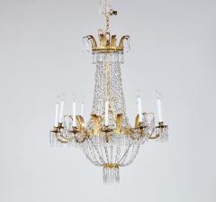 Early 19th c Swedish Crystal Chandelier with Gilt Metal Ferns - 3918648