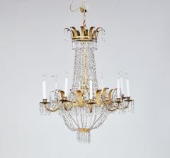 Early 19th c Swedish Crystal Chandelier with Gilt Metal Ferns - 3918649