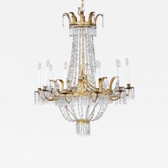 Early 19th c Swedish Crystal Chandelier with Gilt Metal Ferns - 3923135