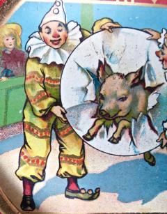 Early 20th C Tin Tip Tray Clown and Pig Theme - 2715432