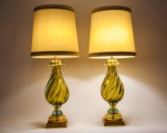 Early 20th Century Art Glass Pair Table Lamps With Wood Base  - 1037455