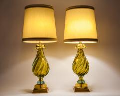 Early 20th Century Art Glass Pair Table Lamps With Wood Base  - 1037469