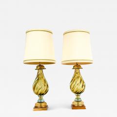 Early 20th Century Art Glass Pair Table Lamps With Wood Base  - 1039709