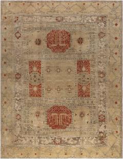 Early 20th Century Bold Turkish Oushak Brown Beige Handmade Wool Rug - 2456643
