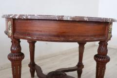Early 20th Century Carved Mahogany Round Center Table with Marble Top - 2251267