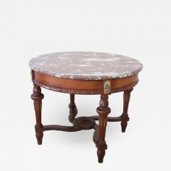 Early 20th Century Carved Mahogany Round Center Table with Marble Top - 2251717