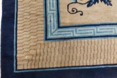 Early 20th Century Chinese Bold Botanic Beige Blue Handmade Wool Carpet - 2450021