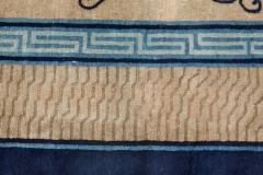 Early 20th Century Chinese Bold Botanic Beige Blue Handmade Wool Carpet - 2450024